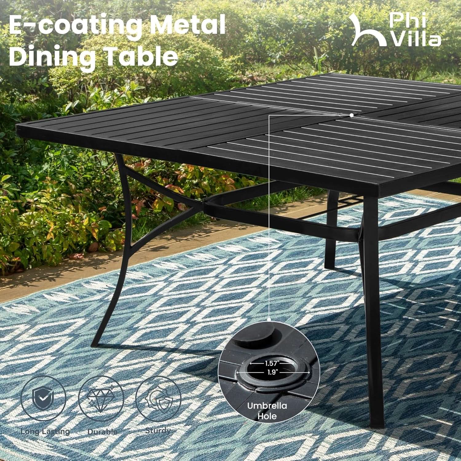 9 Piece Patio Dining Set With Large Square Metal Table And 8 Swivel Chairs