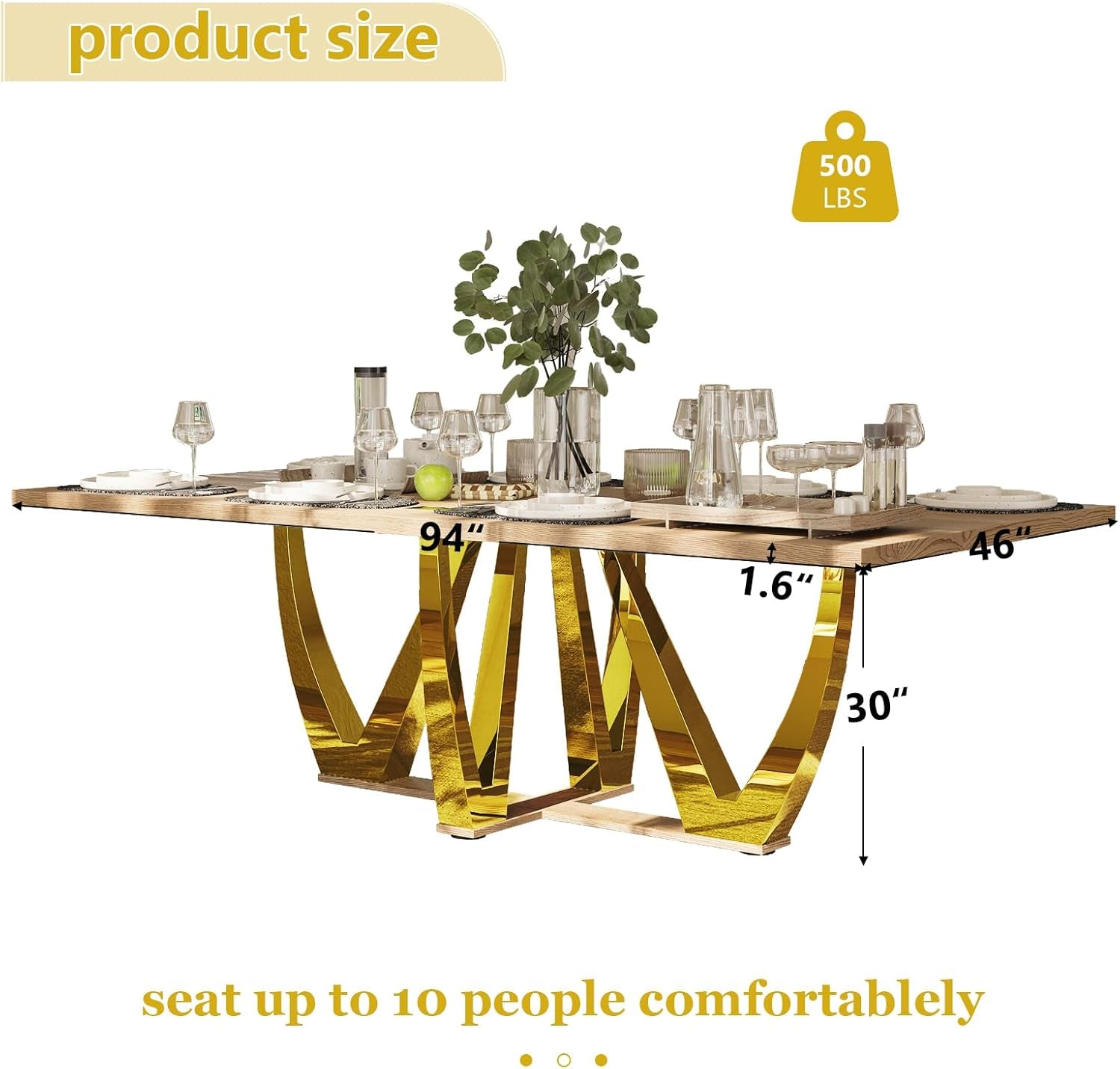 94 Inch Walnut Dining Table With Polished Stainless Tree Fork Legs