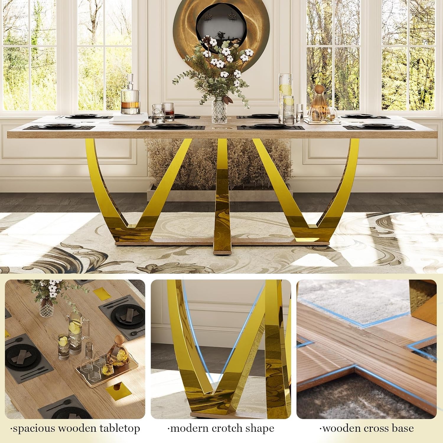 94 Inch Walnut Dining Table With Polished Stainless Tree Fork Legs