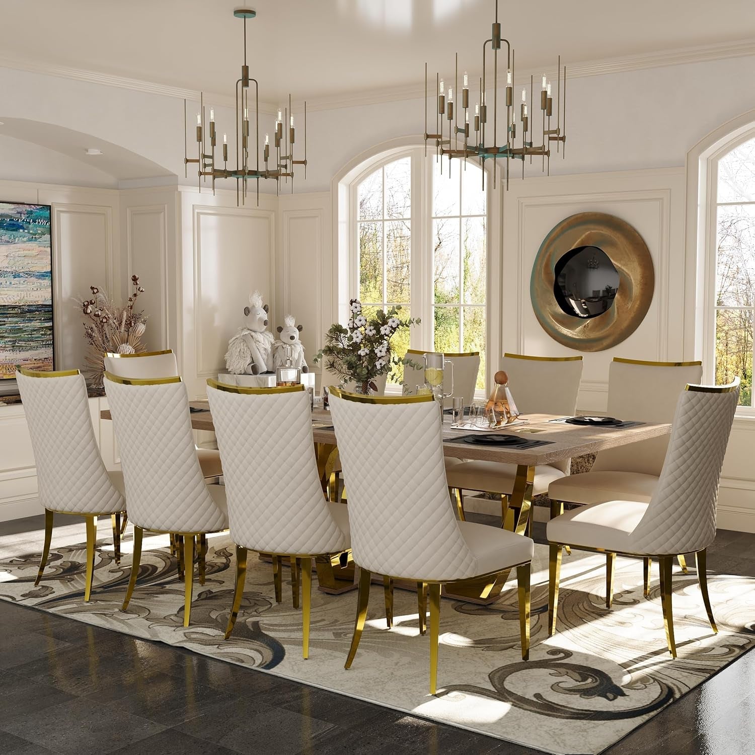 94 Inch Walnut Dining Table With Polished Stainless Tree Fork Legs