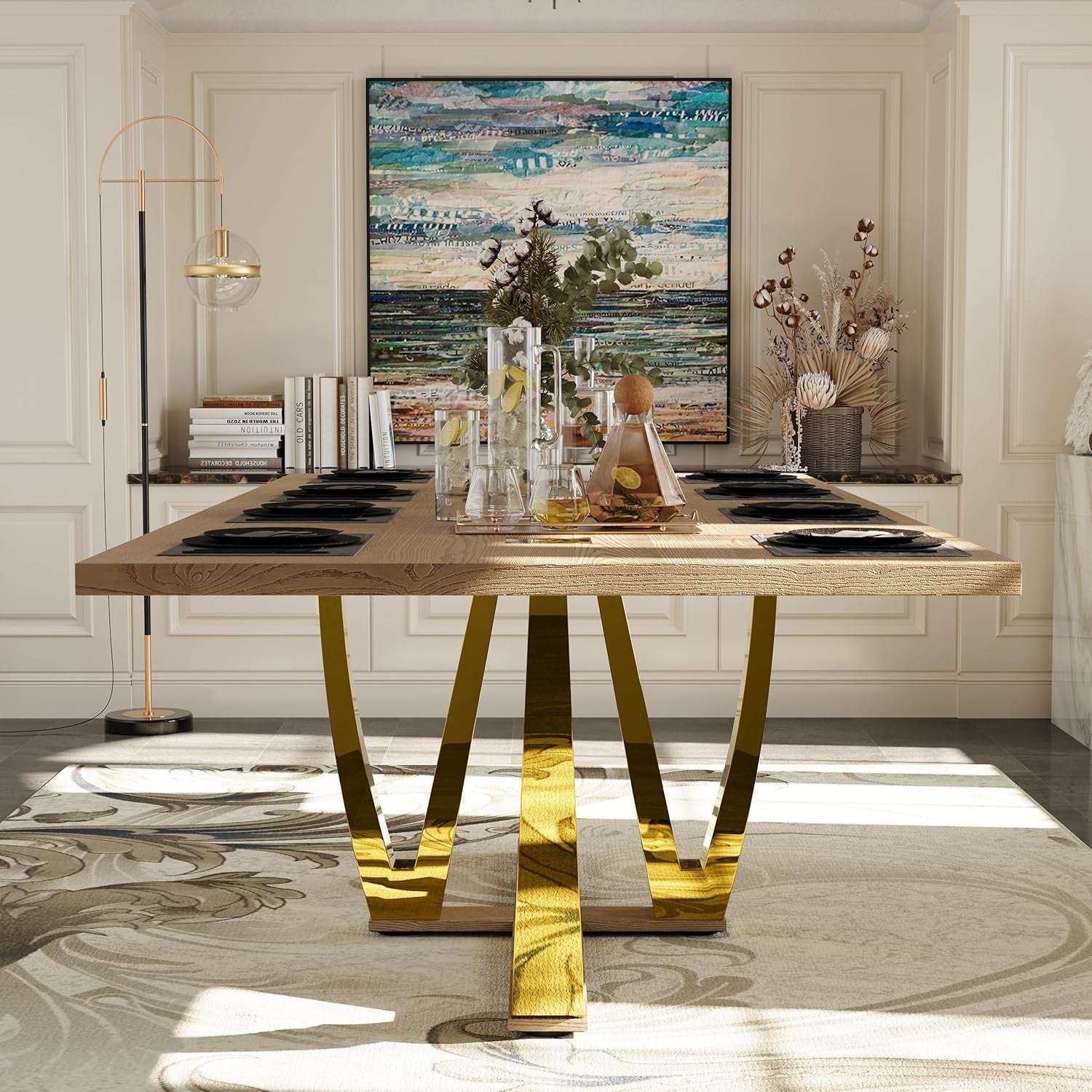 94 Inch Walnut Dining Table With Polished Stainless Tree Fork Legs