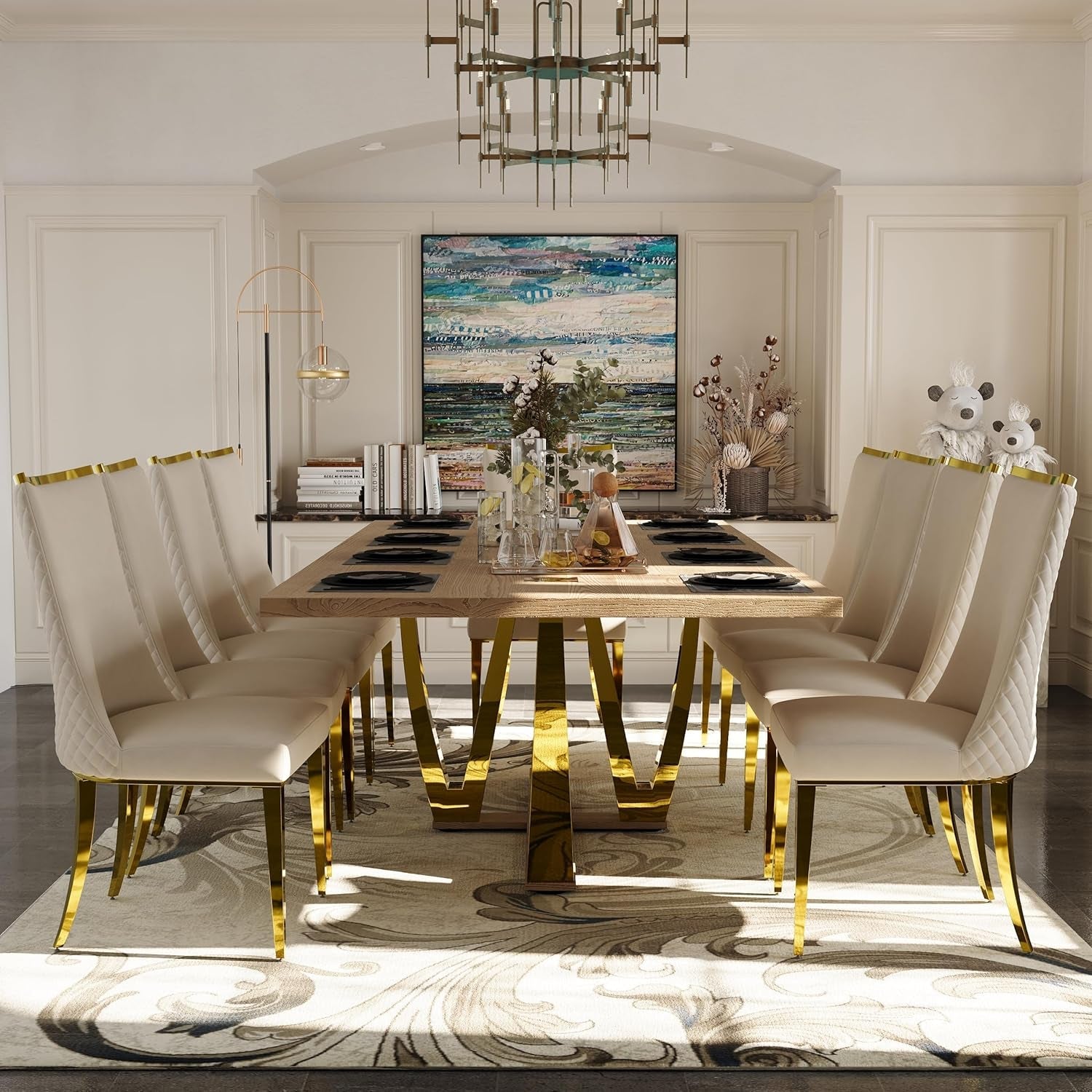 94 Inch Walnut Dining Table With Polished Stainless Tree Fork Legs