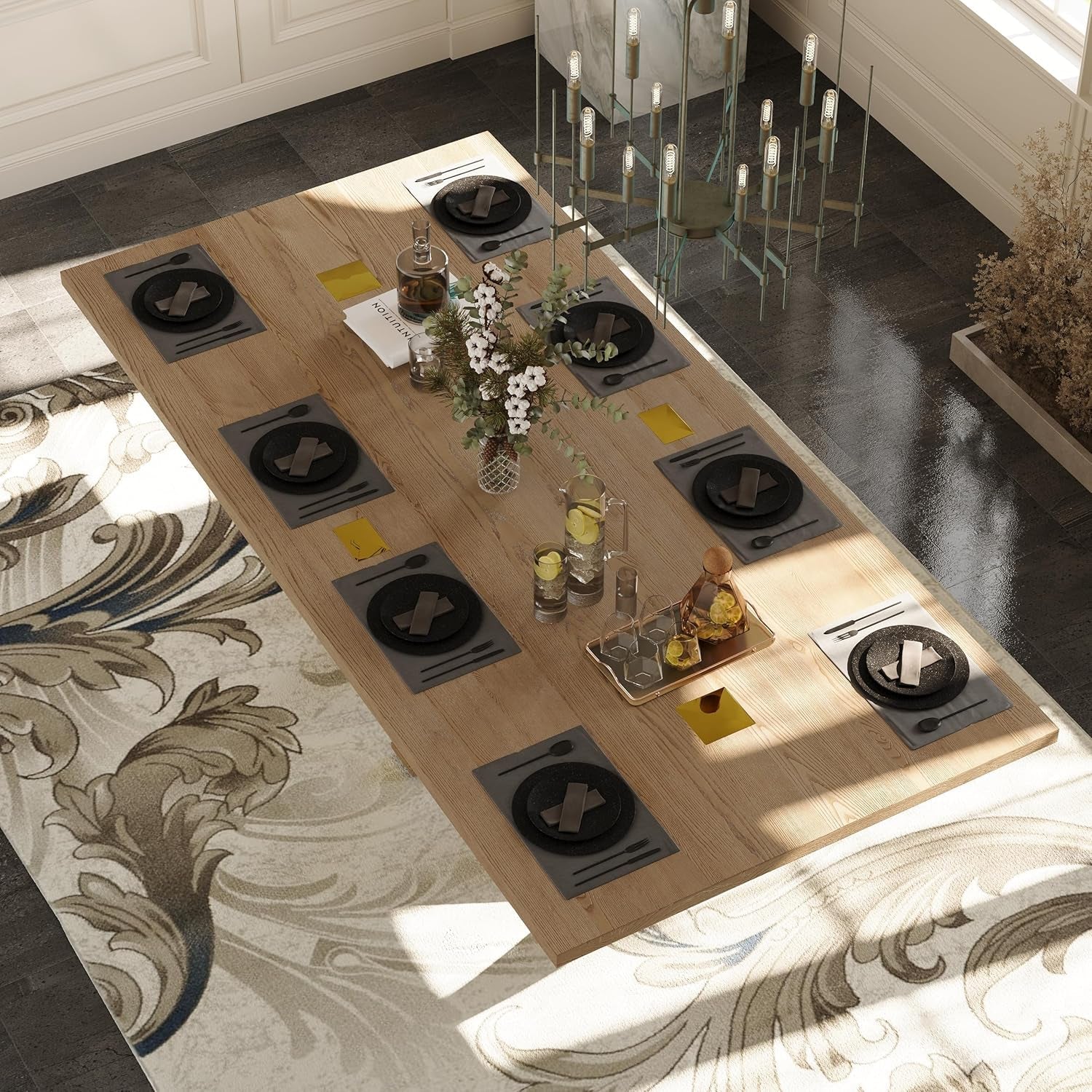 94 Inch Walnut Dining Table With Polished Stainless Tree Fork Legs