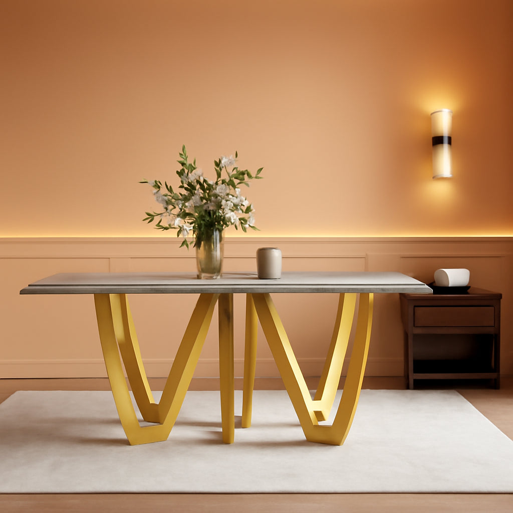 94 Inch Walnut Dining Table With Polished Stainless Tree Fork Legs