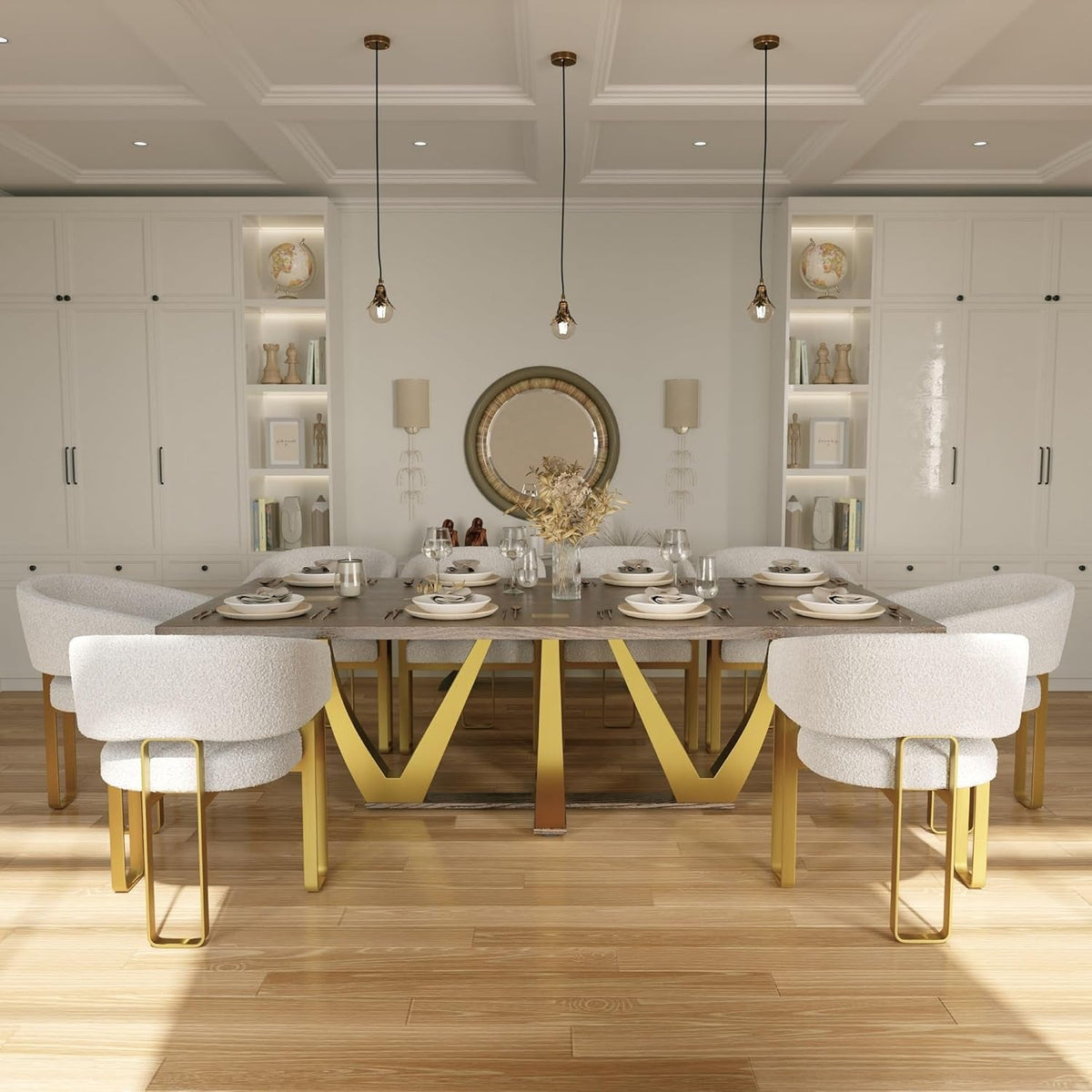 94 Inch Wood Dining Table For 6 To 10 With Gold Base