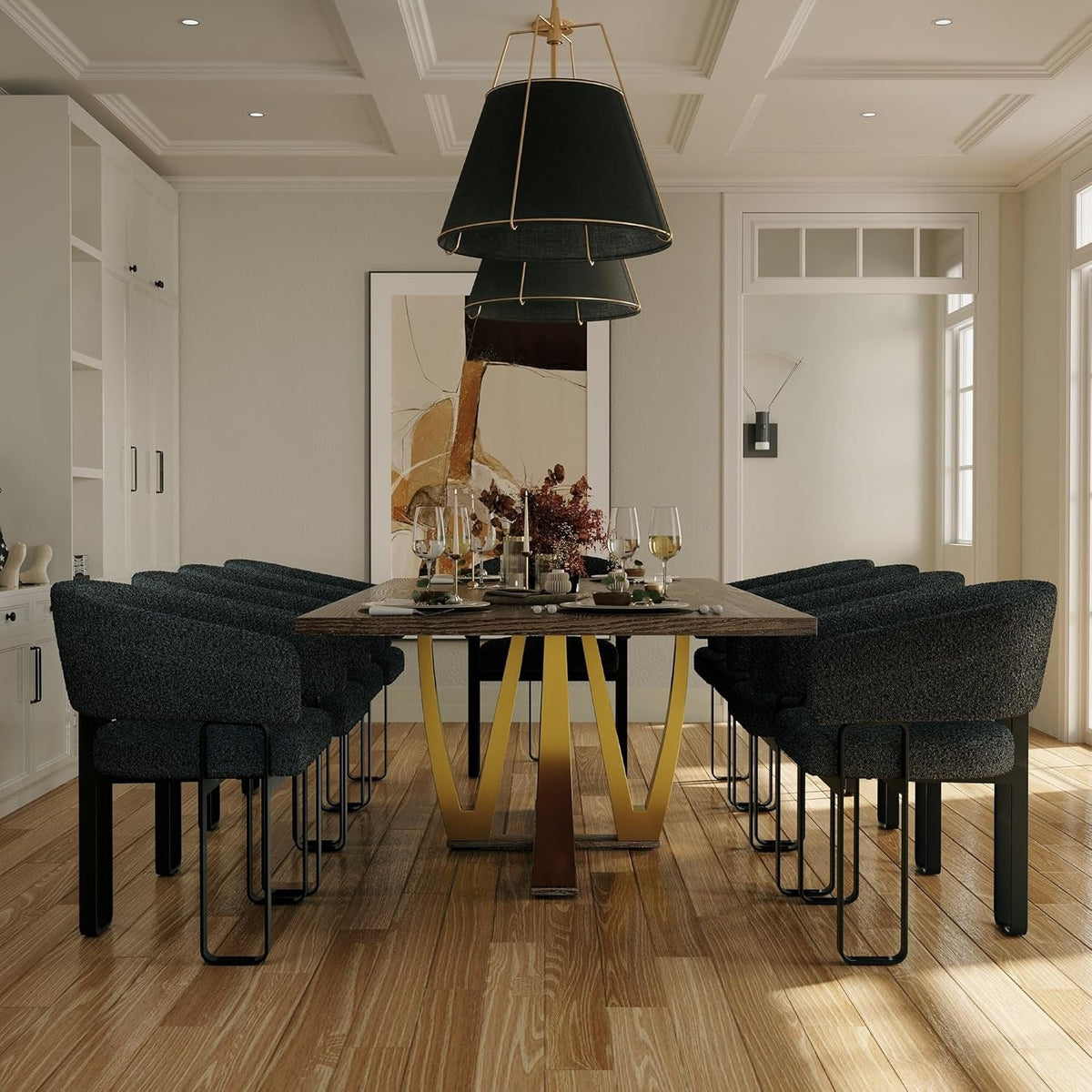 94 Inch Wood Dining Table For 6 To 10 With Gold Base
