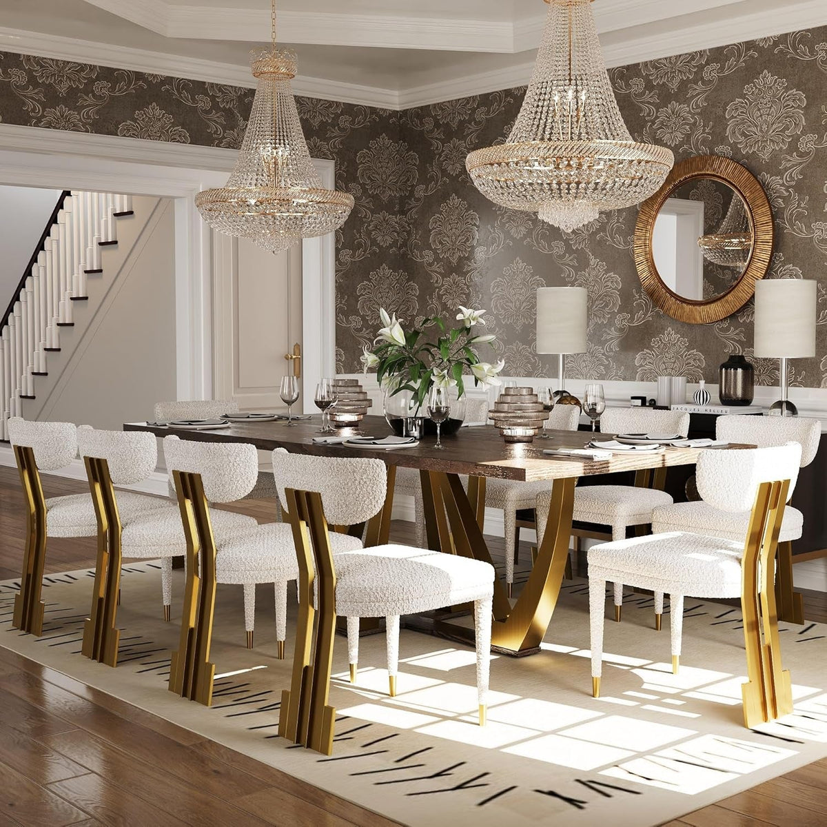 94 Inch Wood Dining Table For 6 To 10 With Gold Base