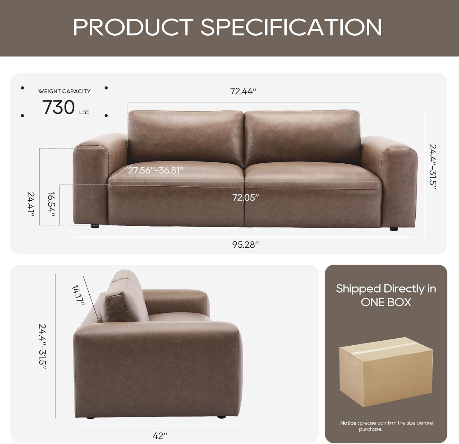95 Inch Oversized Sofa With Extra Deep Seats Living Room