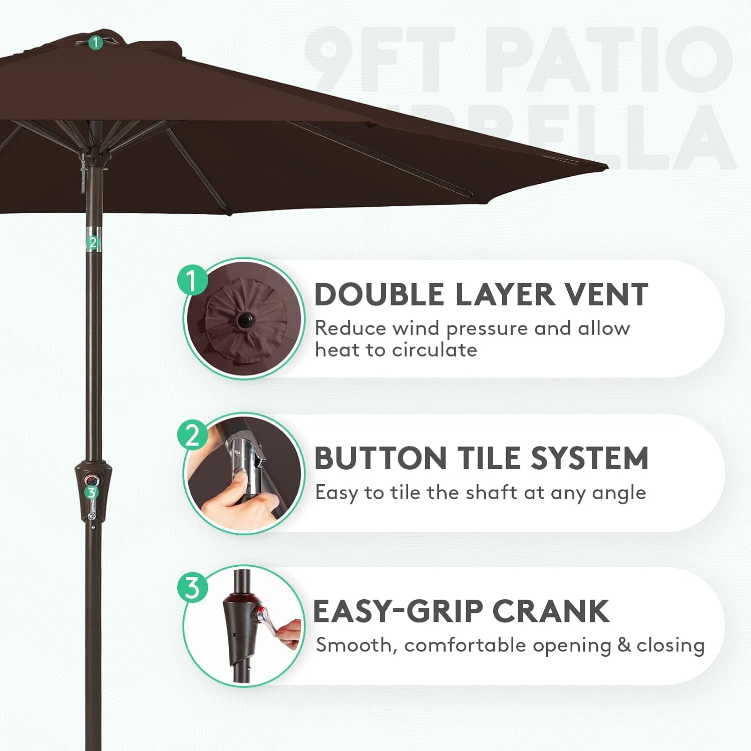 9ft Outdoor Patio Umbrella Brown With Push Button Tilt