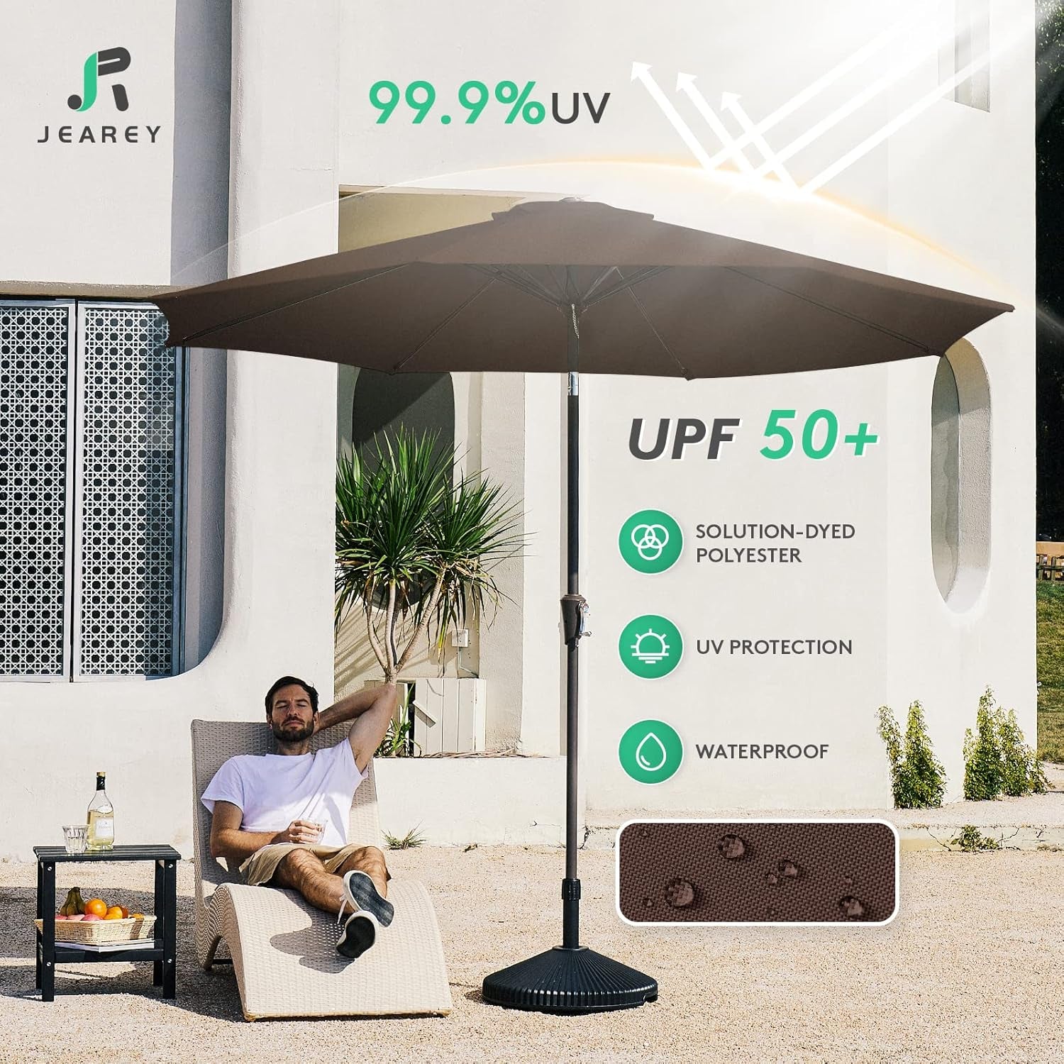 9ft Outdoor Patio Umbrella Brown With Push Button Tilt