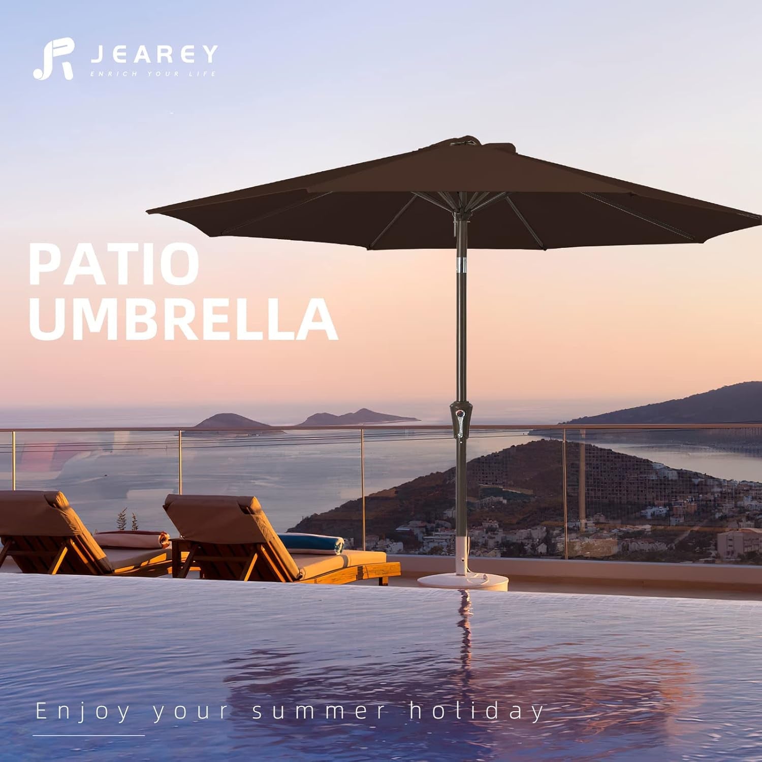 9ft Outdoor Patio Umbrella Brown With Push Button Tilt