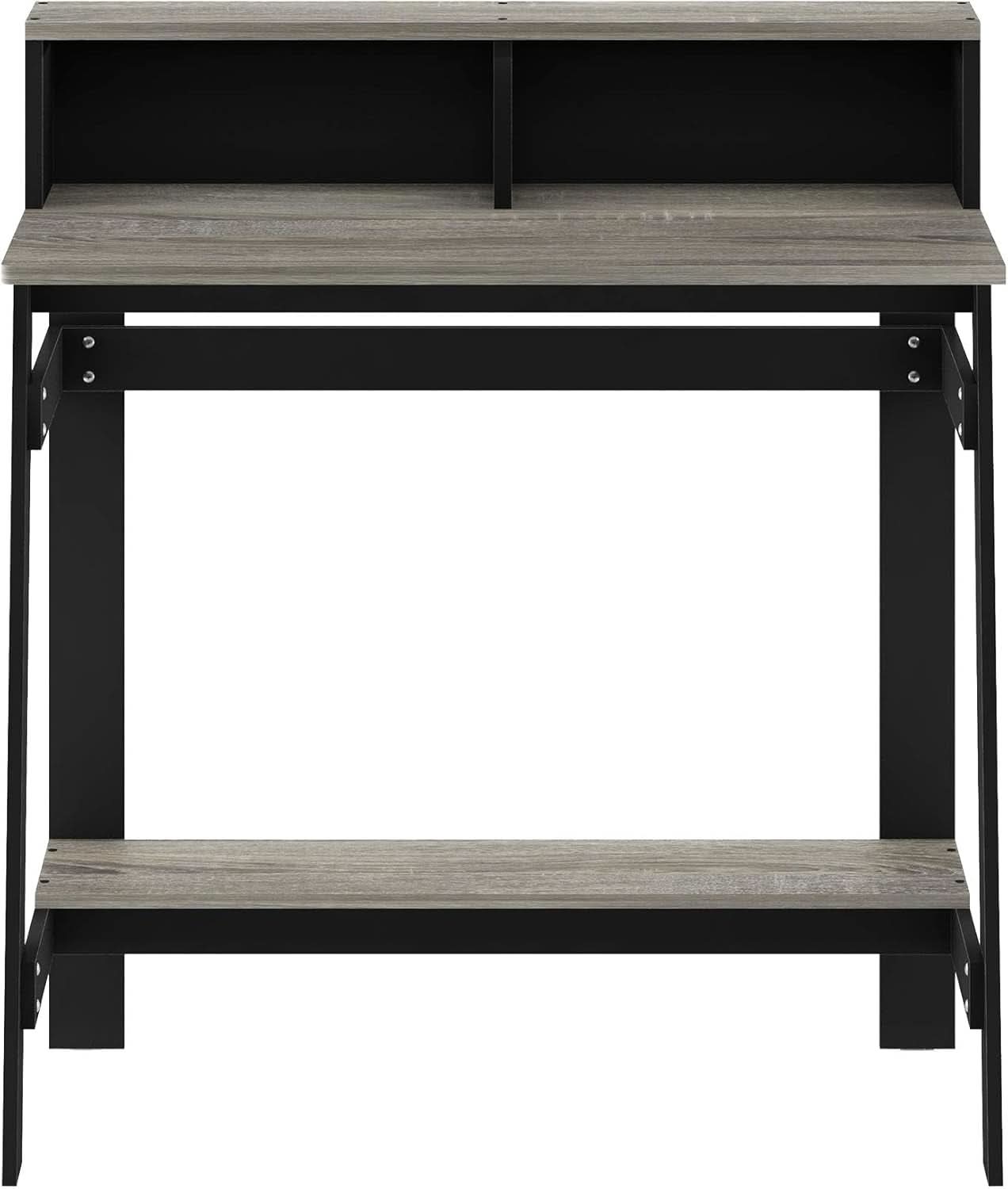 A Frame Computer Desk With Hutch In Black And Oak Grey