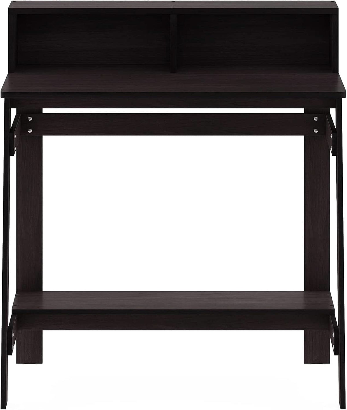 A Frame Computer Desk With Hutch In Dark Walnut Finish