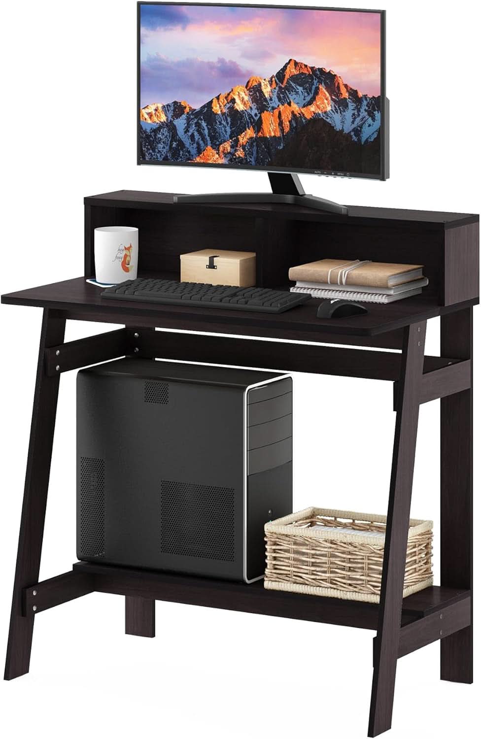 Computer Frame With Hand A Frame Computer Desk With Hutch In Dark Walnut Finish