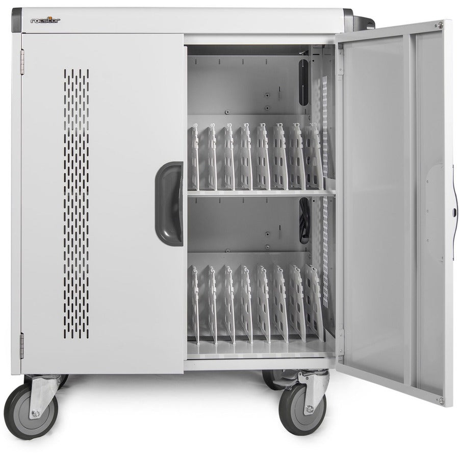 AC Charging Cart Up to 32 Devices - Rocstor Volt V32 Steel Enclosure Notebook Chromebook Charging Station VT0V32-01