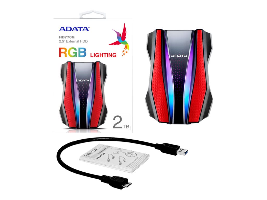 ADATA HD770G - Hard drive - encrypted - 2 TB - external (portable) - USB 3.2 Gen 1 - 256-bit AES - red