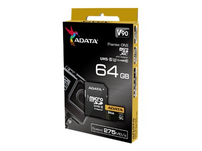 ADATA Premier ONE - Flash memory card (microSDXC to SD adapter included) - 64 GB - UHS-II U3 / Class10 - microSDXC