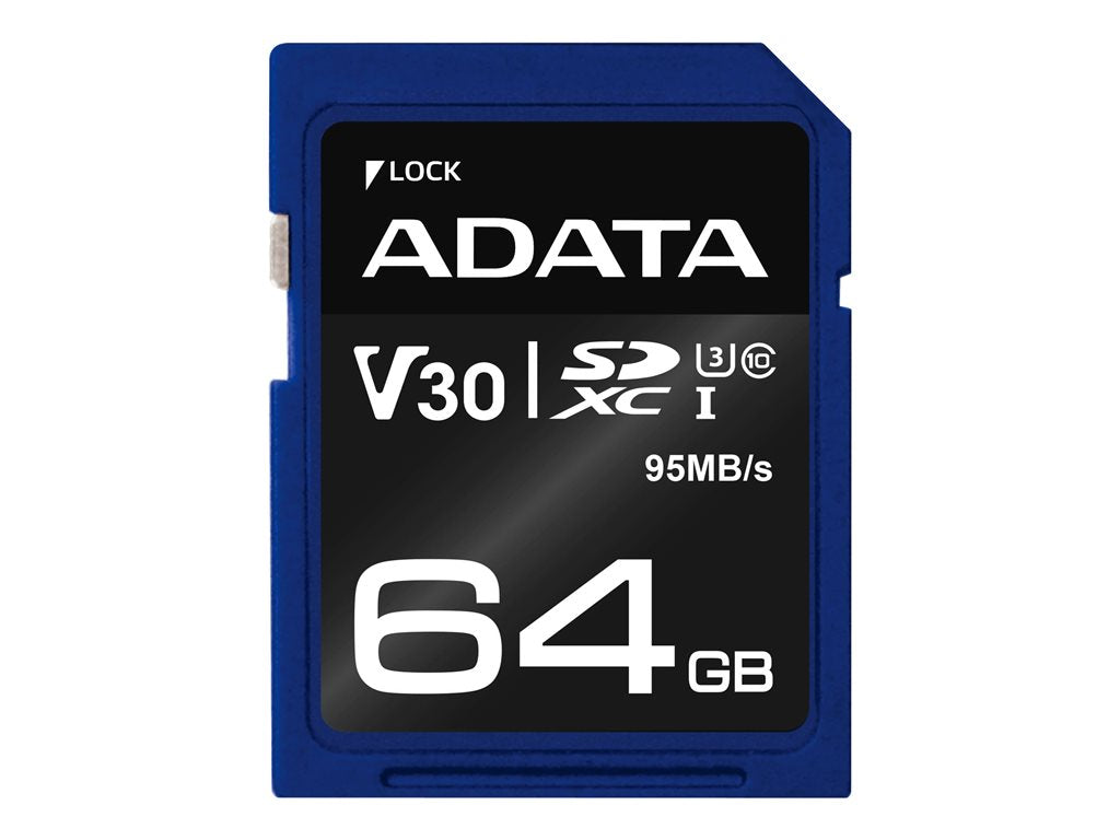 ADATA Premier Pro - Flash memory card - 64 GB - Video Class V30 / UHS-I U3 / Class10 - SDXC UHS-I