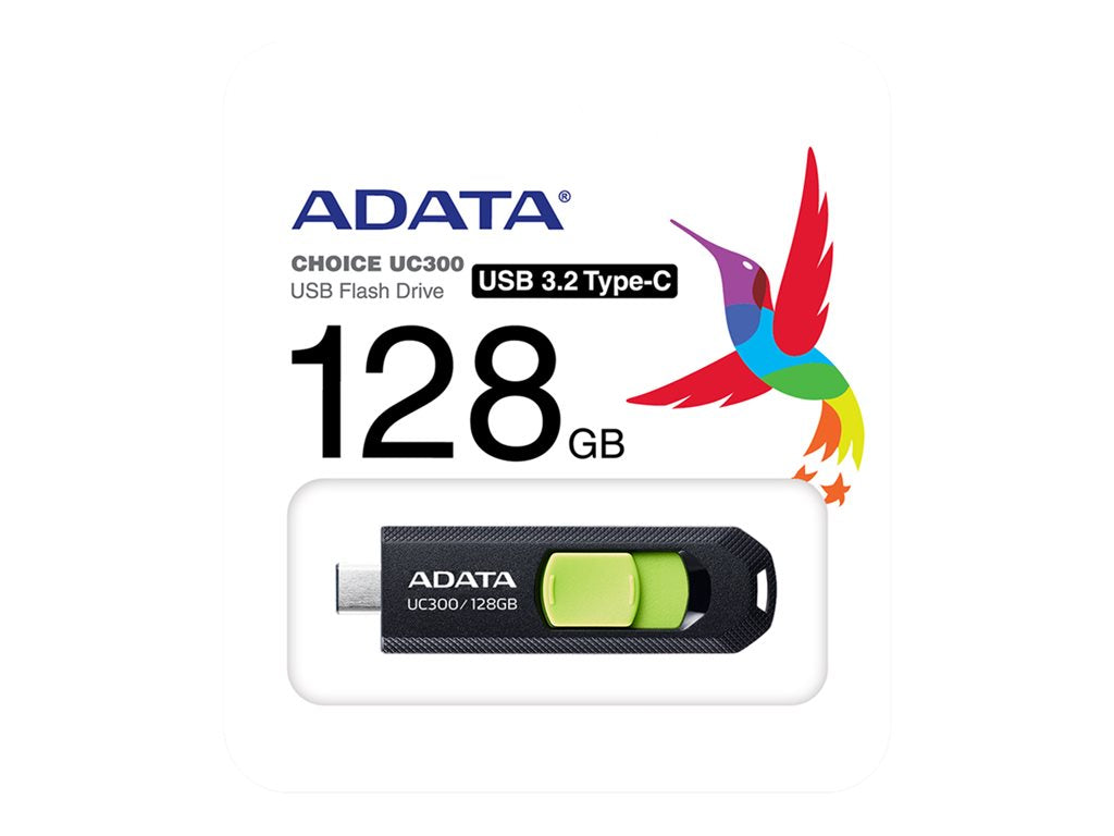 ADATA UC300 - USB flash drive - 128 GB - USB 3.2 Gen 1 / USB-C - black, green