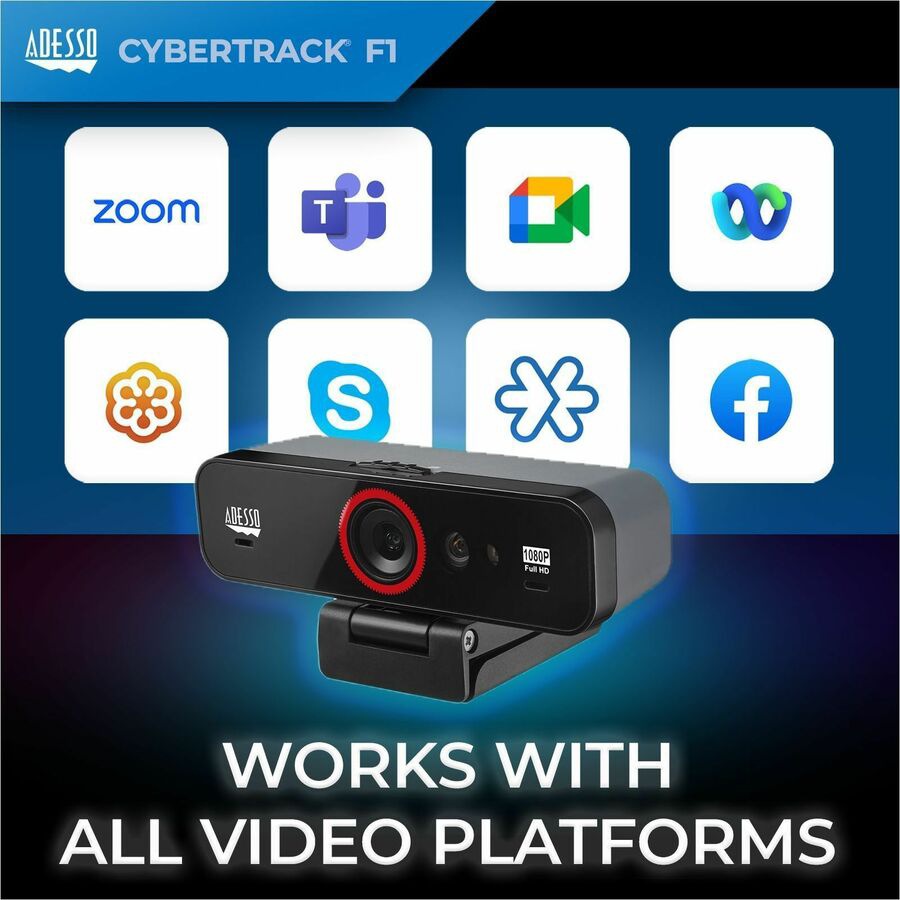 ADESSO CYBERTRACKF1 1080P HD USB Webcam with Privacy Shutter