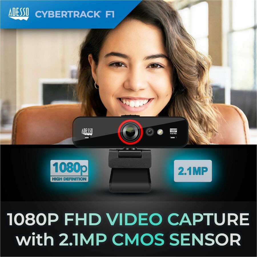 ADESSO CYBERTRACKF1 1080P HD USB Webcam with Privacy Shutter