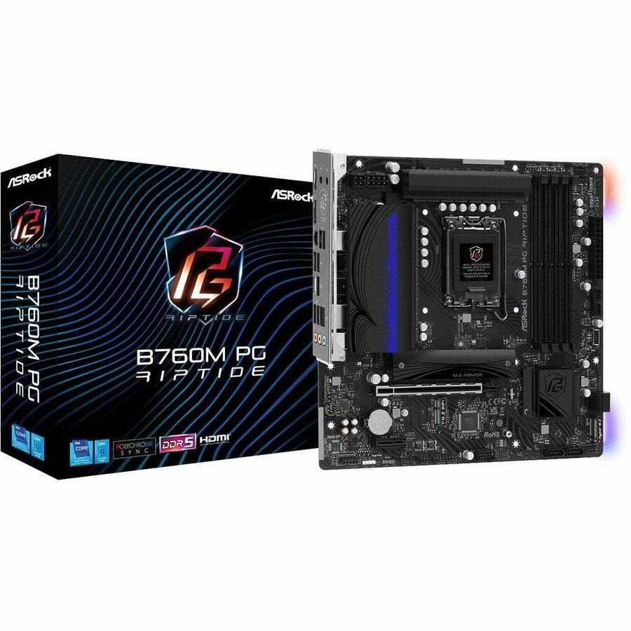 ASRock B760M PG RIPTIDE Gaming Desktop Motherboard - Intel B760 Chipset - Socket LGA-1700 - Micro ATX