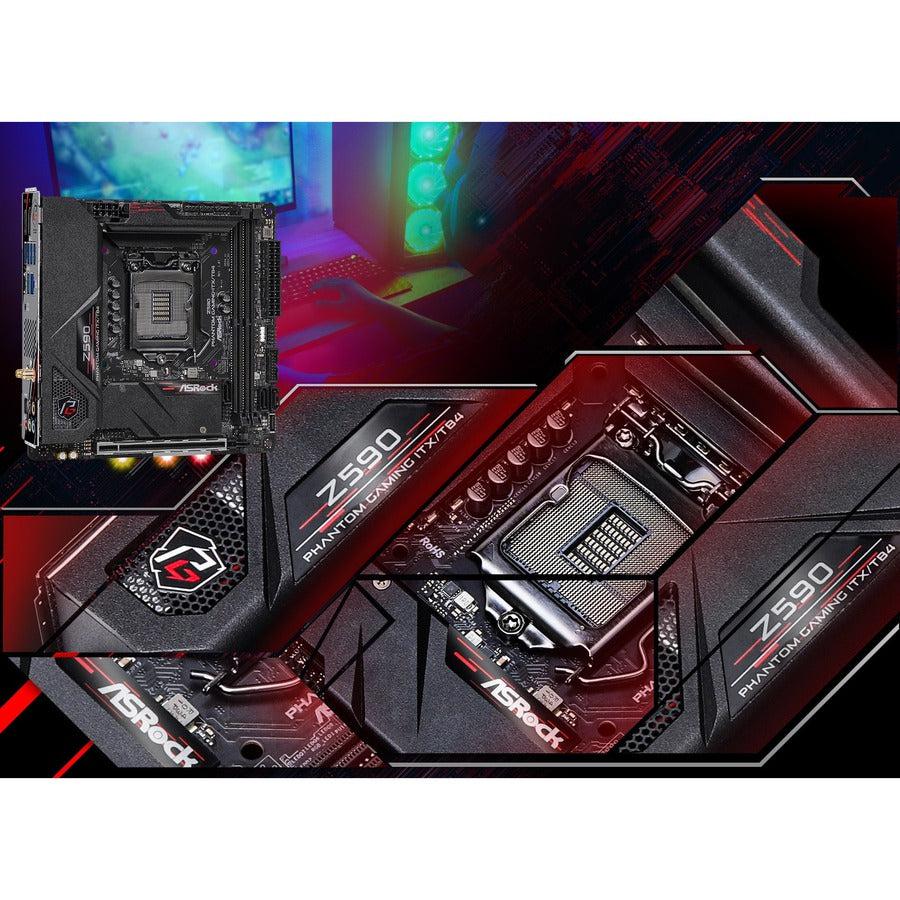 ASRock Z590 Phantom Gaming-ITX/TB4 Desktop Motherboard - Intel Z590 Chipset - Socket LGA-1200 - Intel Optane Memory Ready - Mini ITX