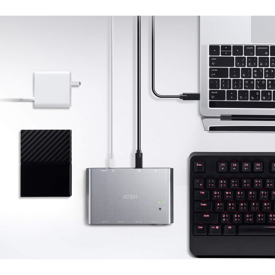 ATEN 2-Port USB-C Gen 2 Sharing Switch with Power Pass-through US3342