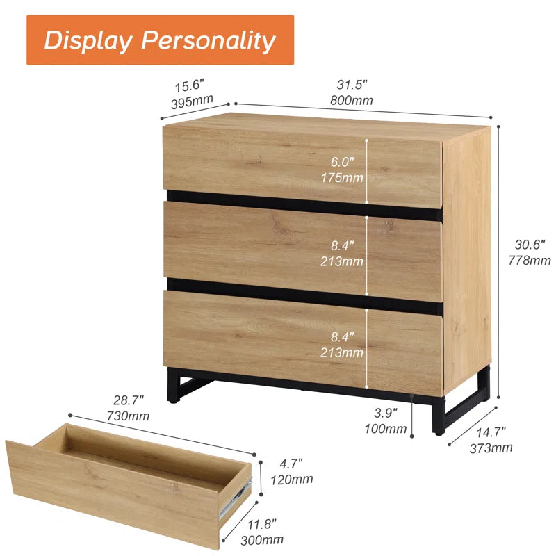 Aadam Accent Chest Modern Wood Dresser With Metal Base