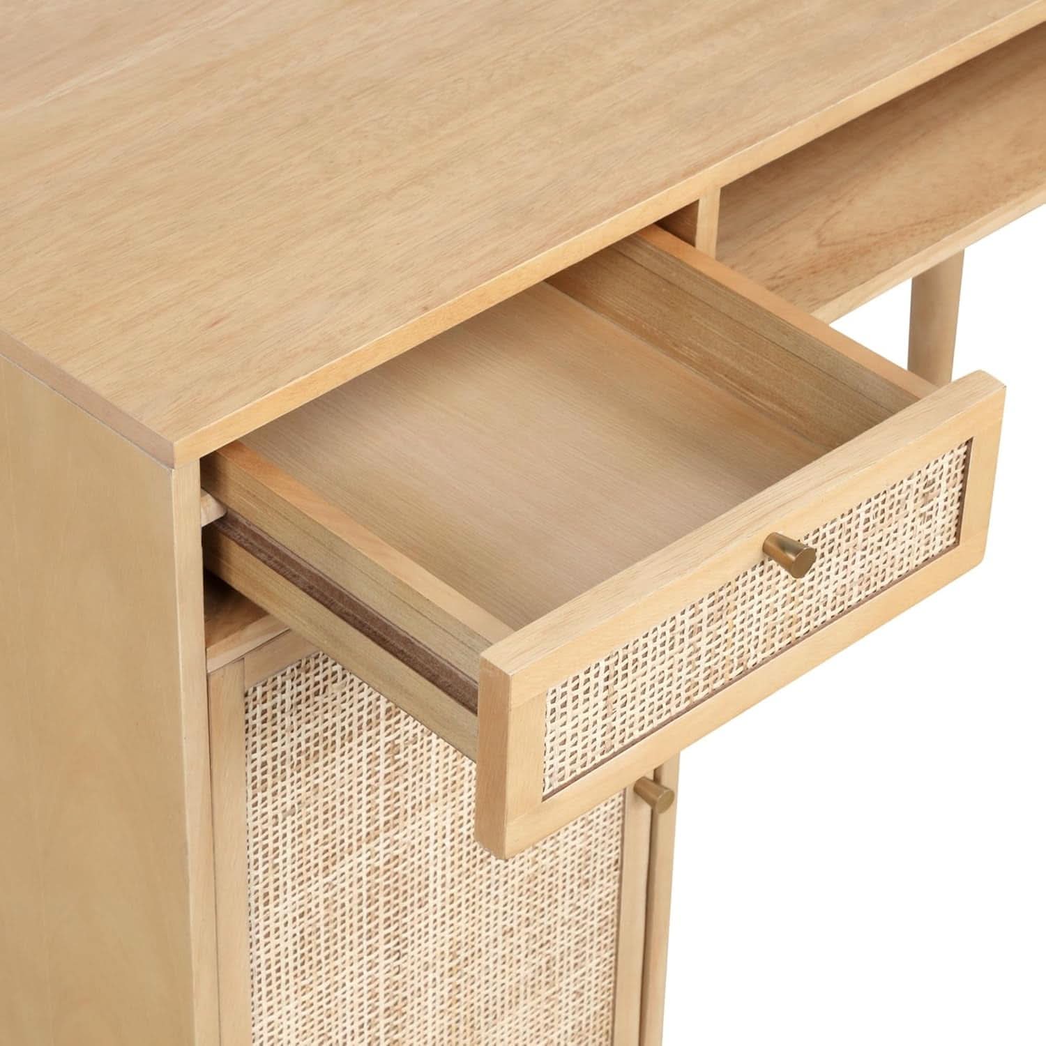 Aaron Modern Desk With Storage In Natural Brown Rattan