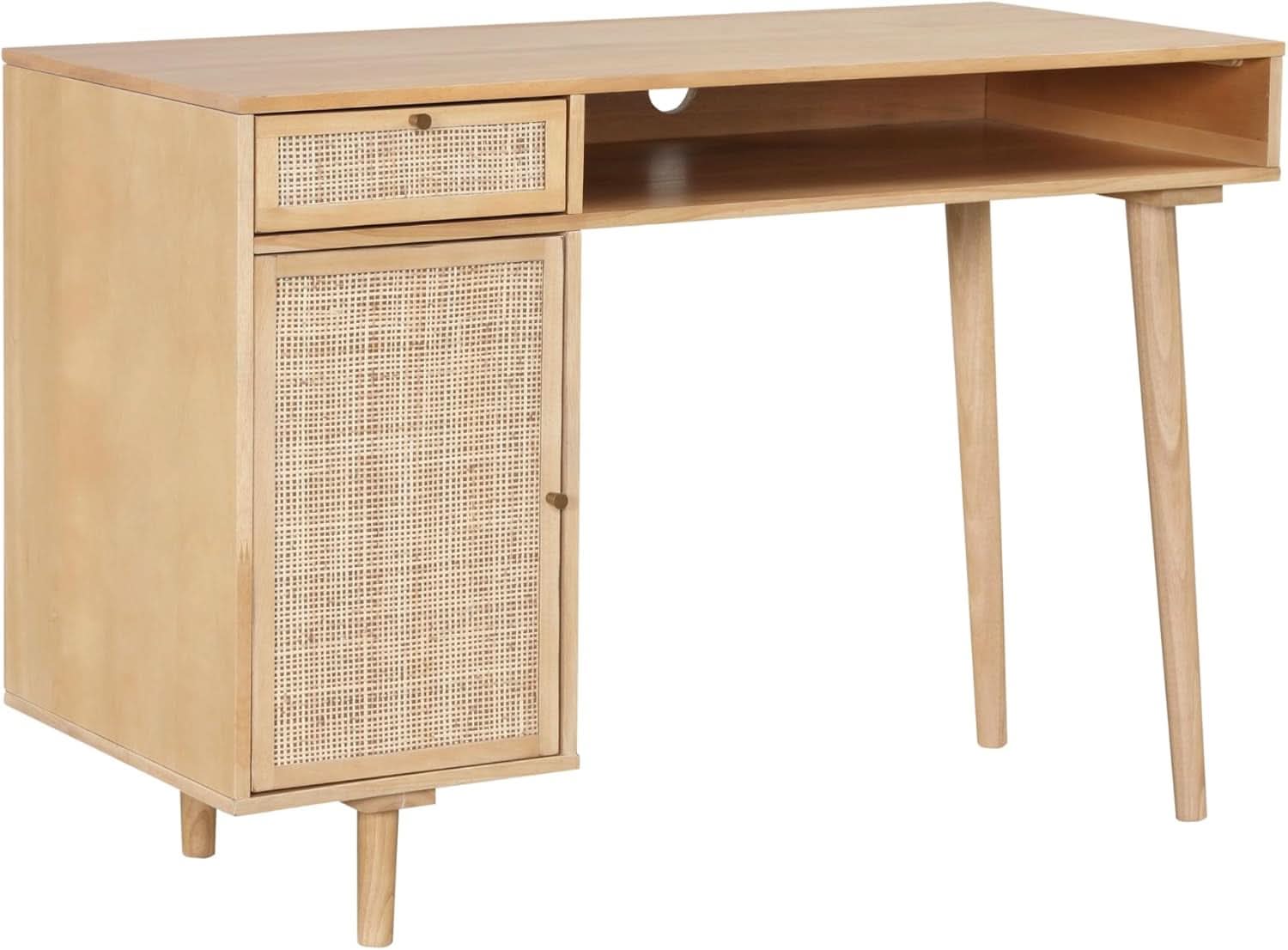 Aaron Modern Desk With Storage In Natural Brown Rattan
