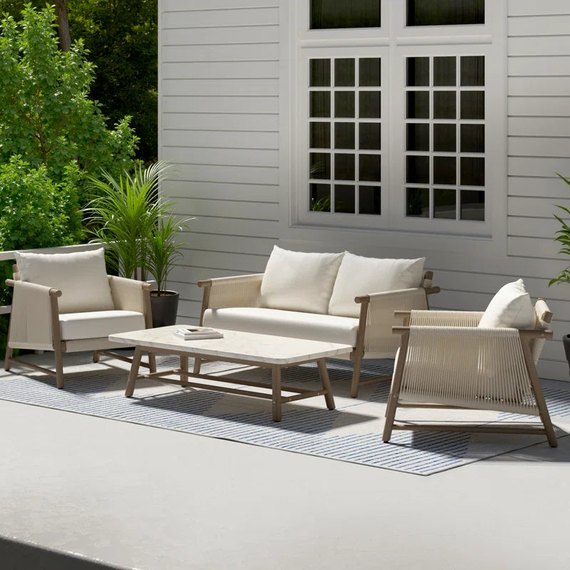 Acacia Outdoor 4-Piece Sofa Set With Cushions Tabletop