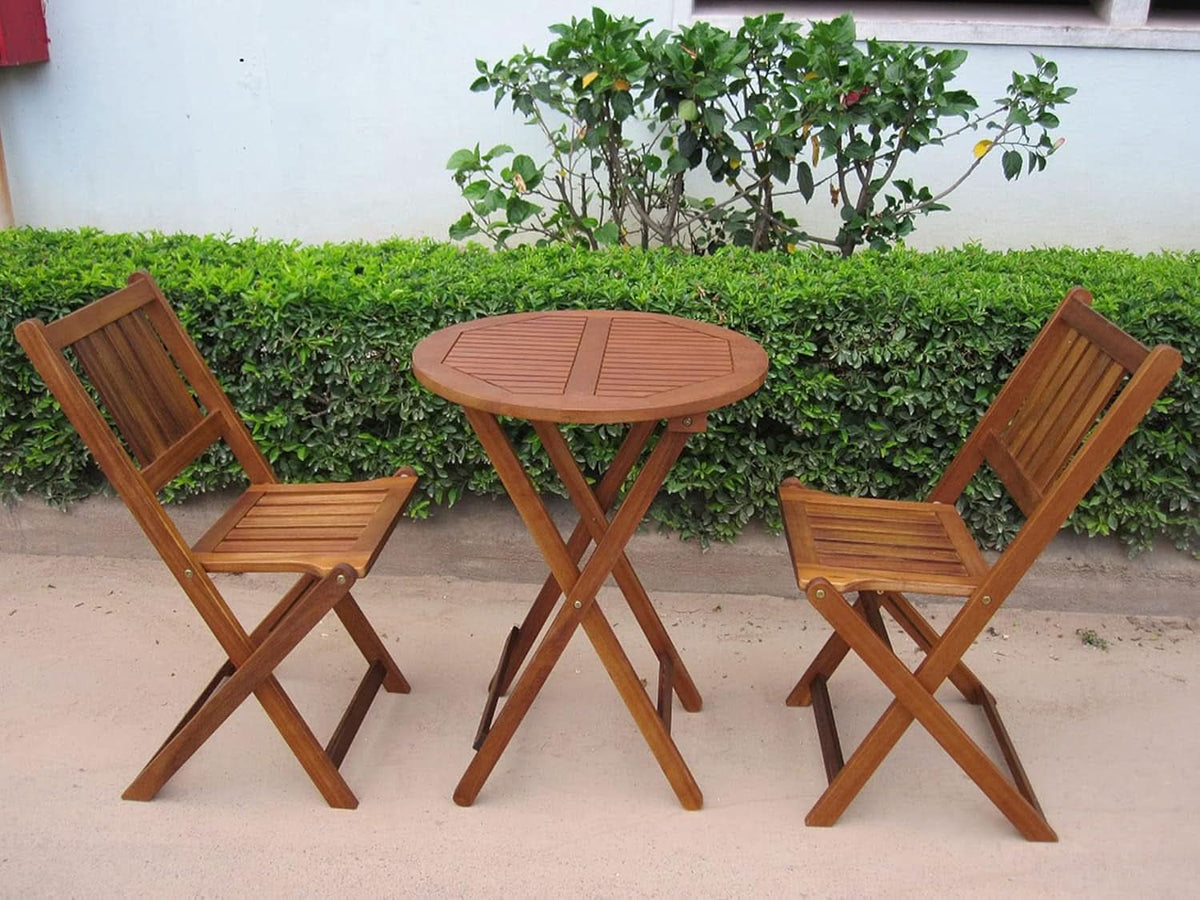 Acacia Round Folding Bistro Table And Chair Set Outdoor