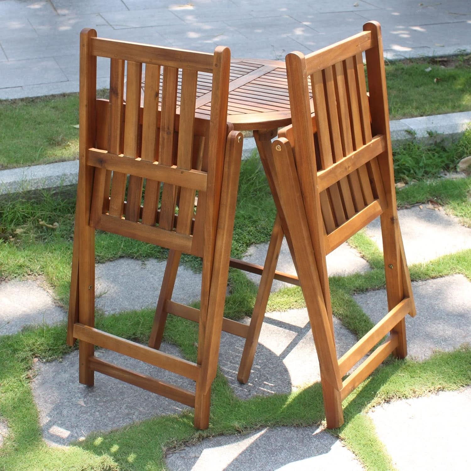 Acacia Round Folding Bistro Table And Chair Set Outdoor
