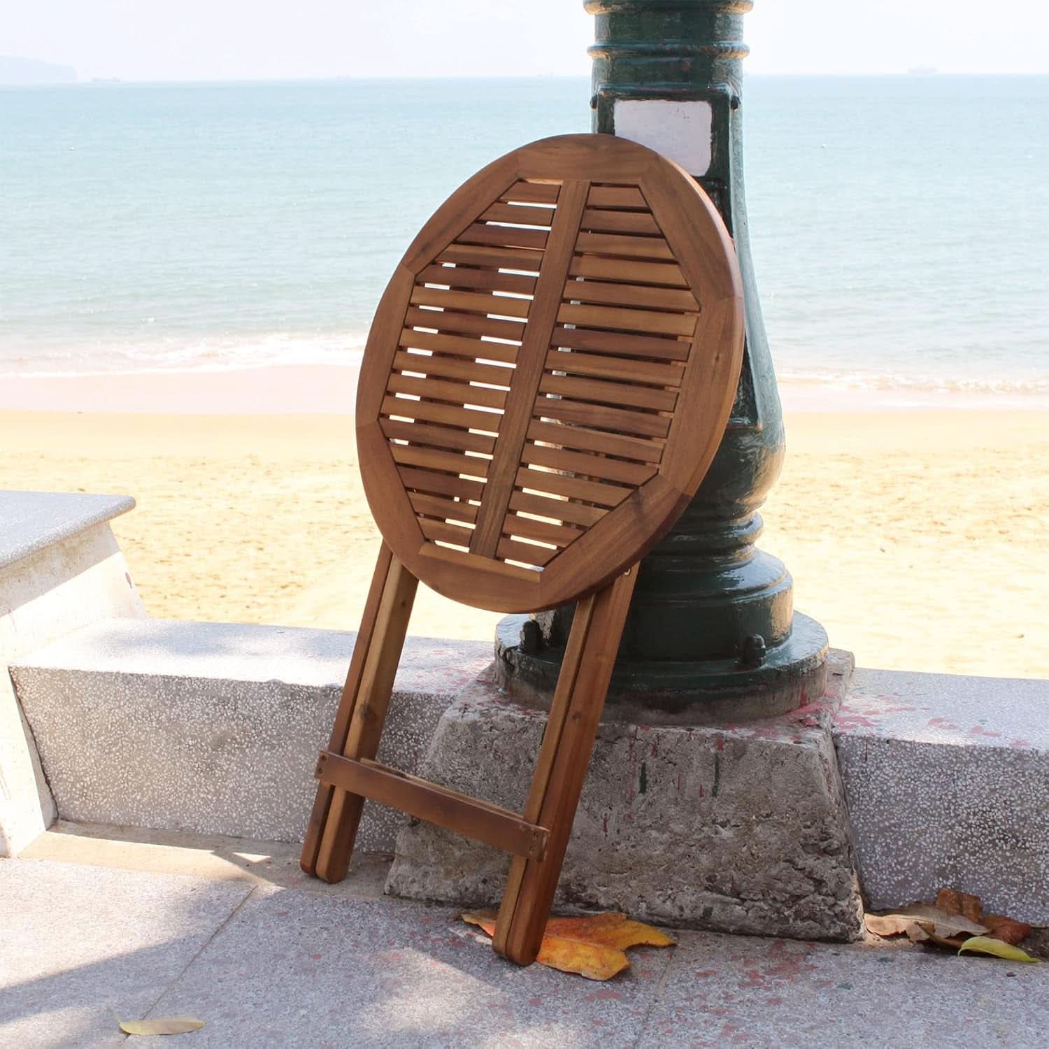 Acacia Round Folding Bistro Table And Chair Set Outdoor