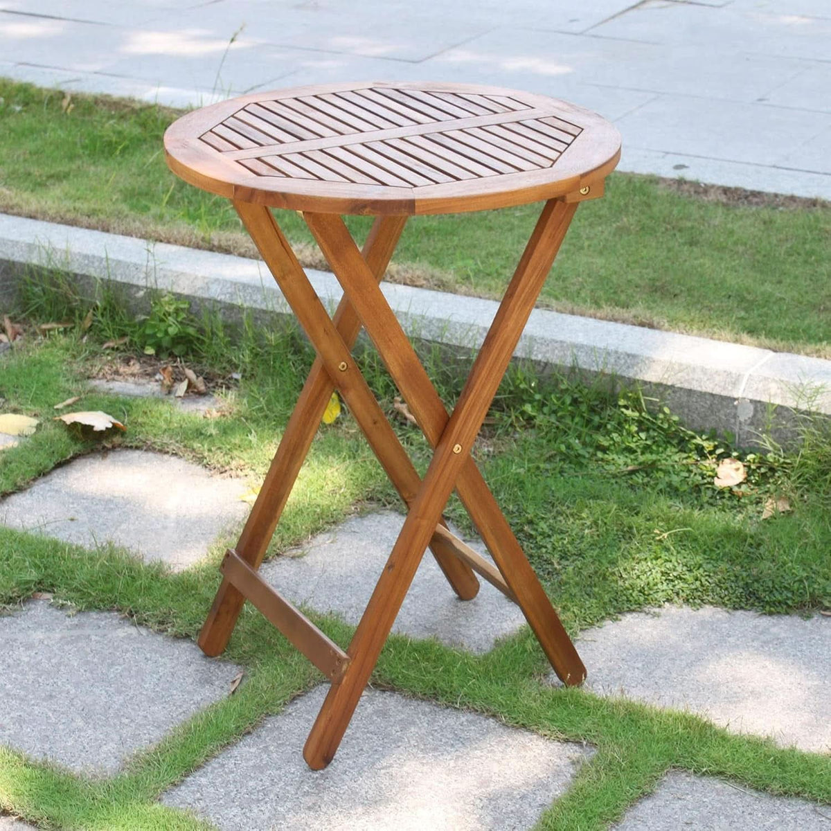 Acacia Round Folding Bistro Table And Chair Set Outdoor