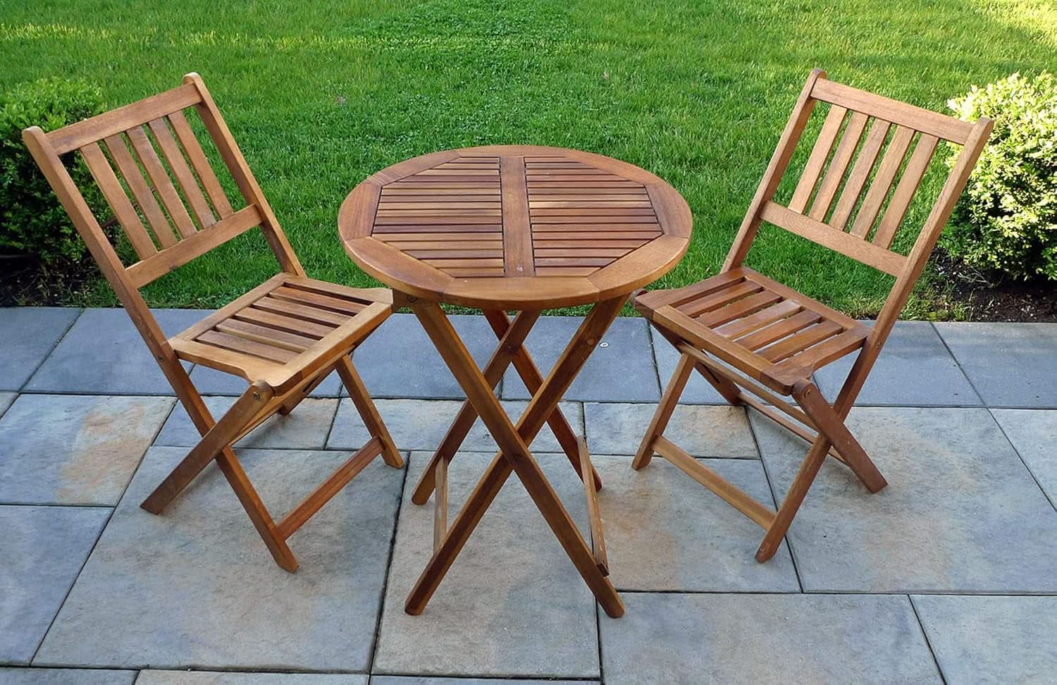 Acacia Round Folding Bistro Table And Chair Set Outdoor