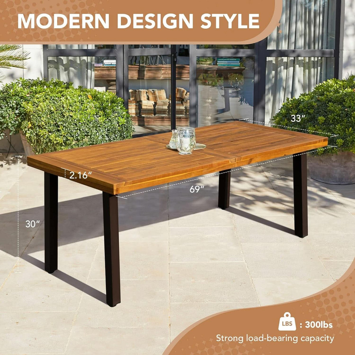 Acacia Wood Dining Table For 6 With Iron Legs IndoorOutdoor