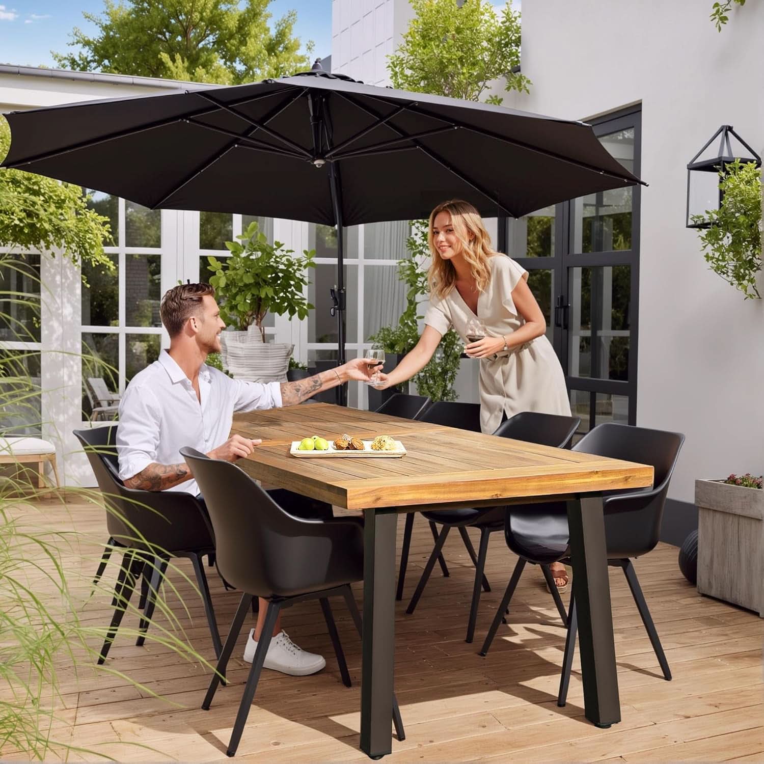 Acacia Wood Dining Table For 6 With Iron Legs IndoorOutdoor