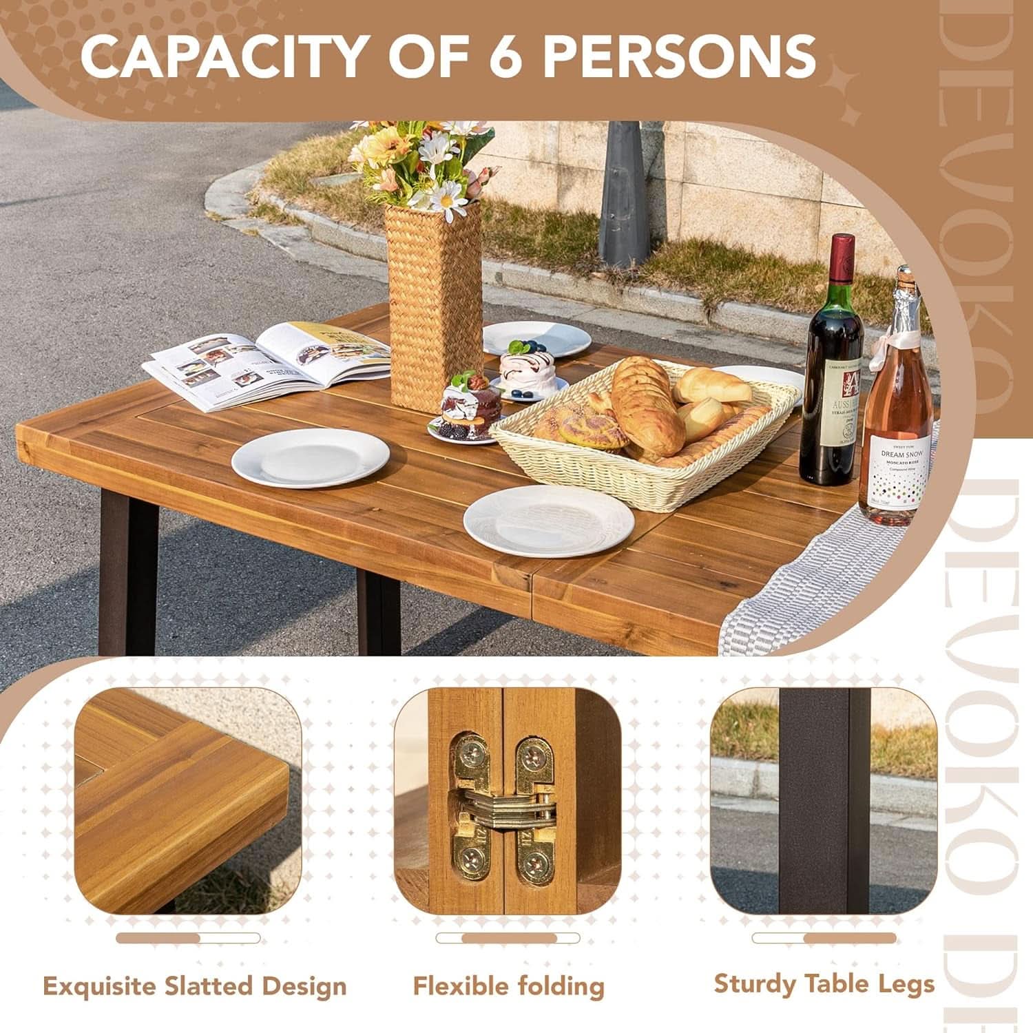 Acacia Wood Dining Table For 6 With Iron Legs IndoorOutdoor
