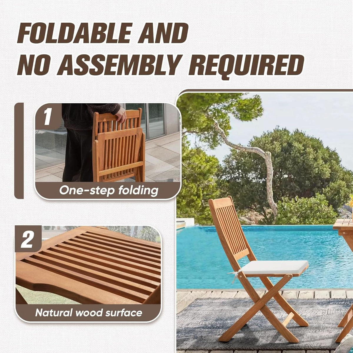 Acacia Wood Outdoor Folding Patio Bistro Set 3 Piece Table And Chairs