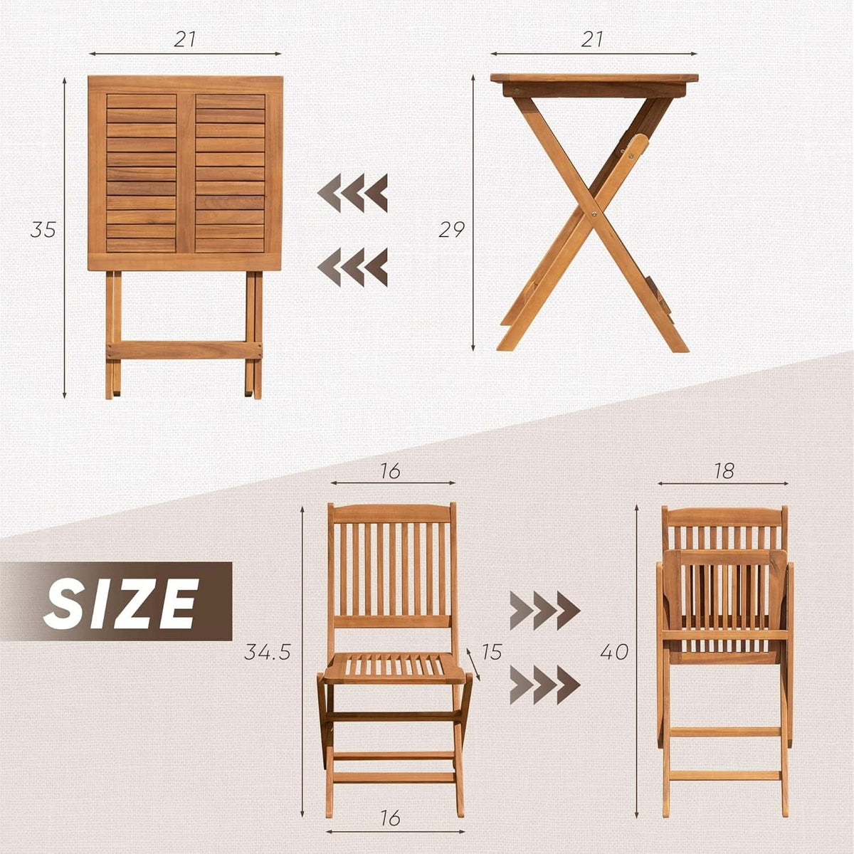 Acacia Wood Outdoor Folding Patio Bistro Set 3 Piece Table And Chairs