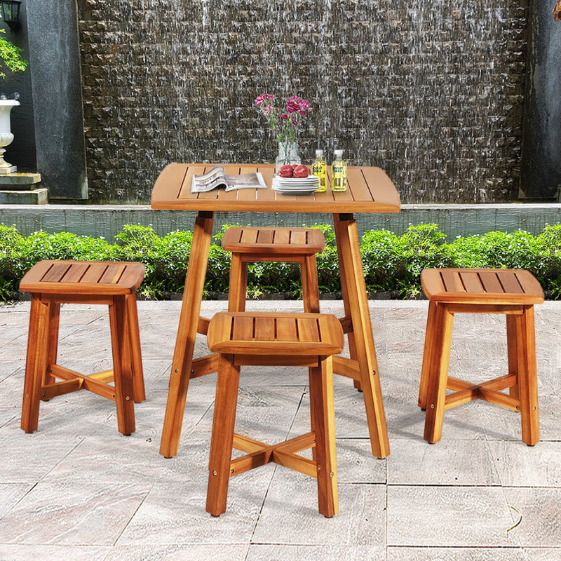 Acacia Wood Patio Dining Set 5 Piece With Square Table