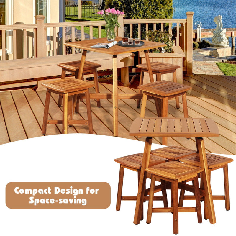 Acacia Wood Patio Dining Set 5 Piece With Square Table