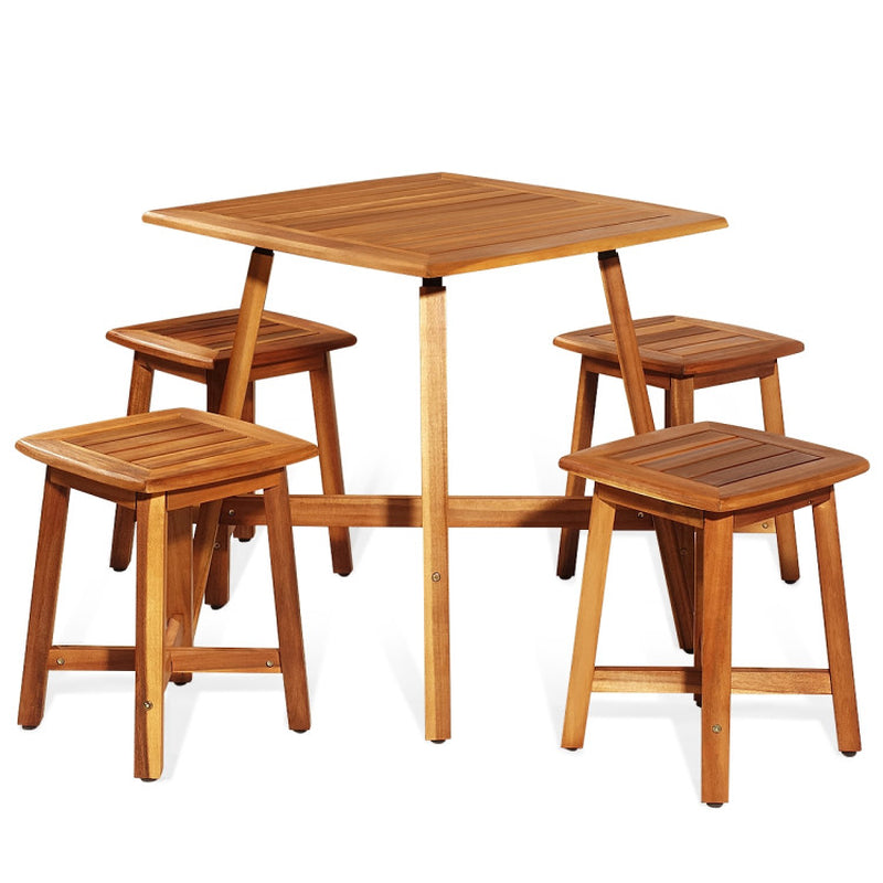 Acacia Wood Patio Dining Set 5 Piece With Square Table