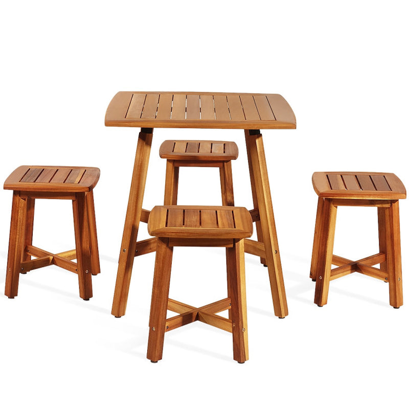 Acacia Wood Patio Dining Set 5 Piece With Square Table