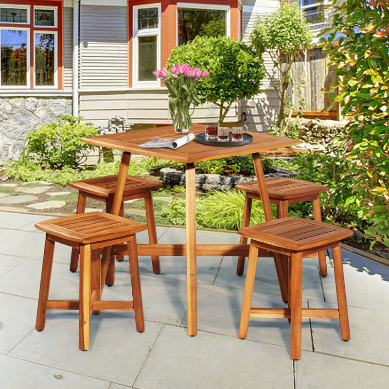 Acacia Wood Patio Dining Set 5 Piece With Square Table