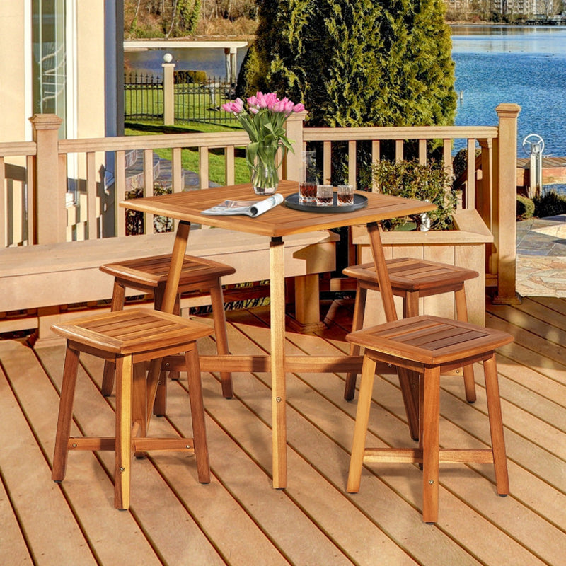 Acacia Wood Patio Dining Set 5 Piece With Square Table