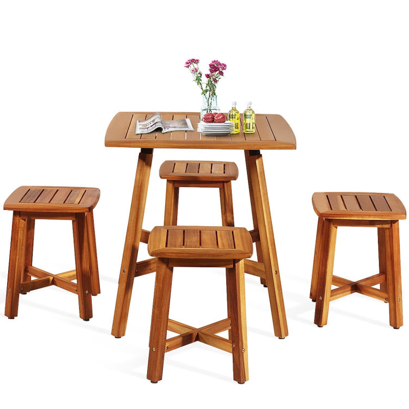 Acacia Wood Patio Dining Set 5 Piece With Square Table