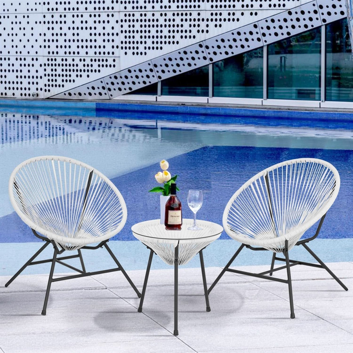 Acapulco Patio Bistro Set 3 Piece Outdoor White With Glass Top